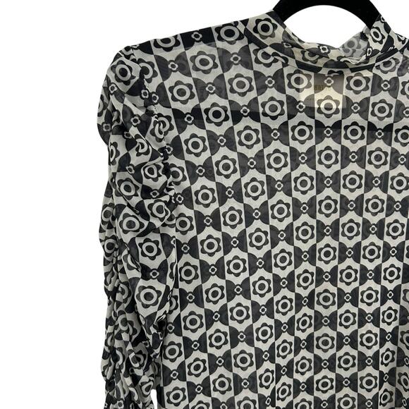 Maeve by Anthropologie Black White Long Sleeve Mesh Turtleneck Womens Medium - Picture 3 of 7
